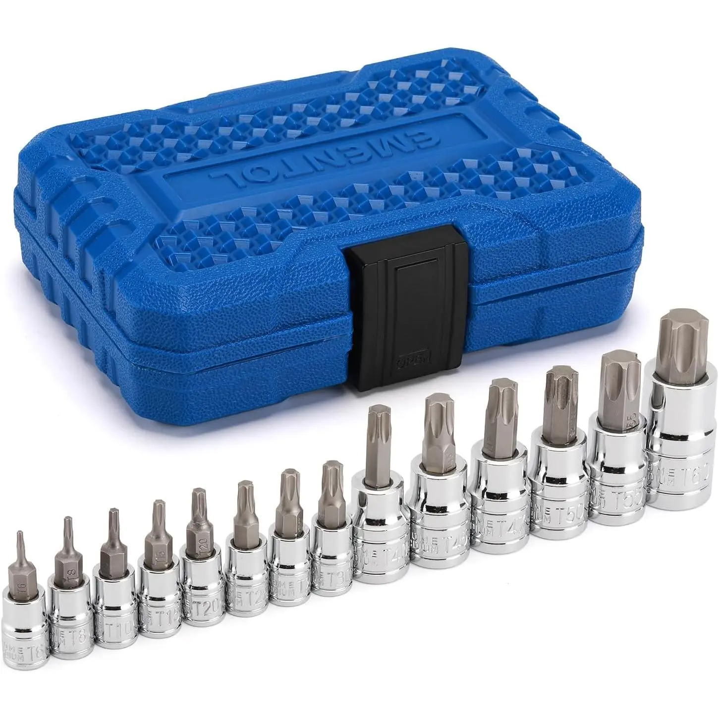 14PCS Torx Bit Set, CR-V, S2, 1/4", 3/8" and 1/2" Drive Star Bit Set, T6 - T60