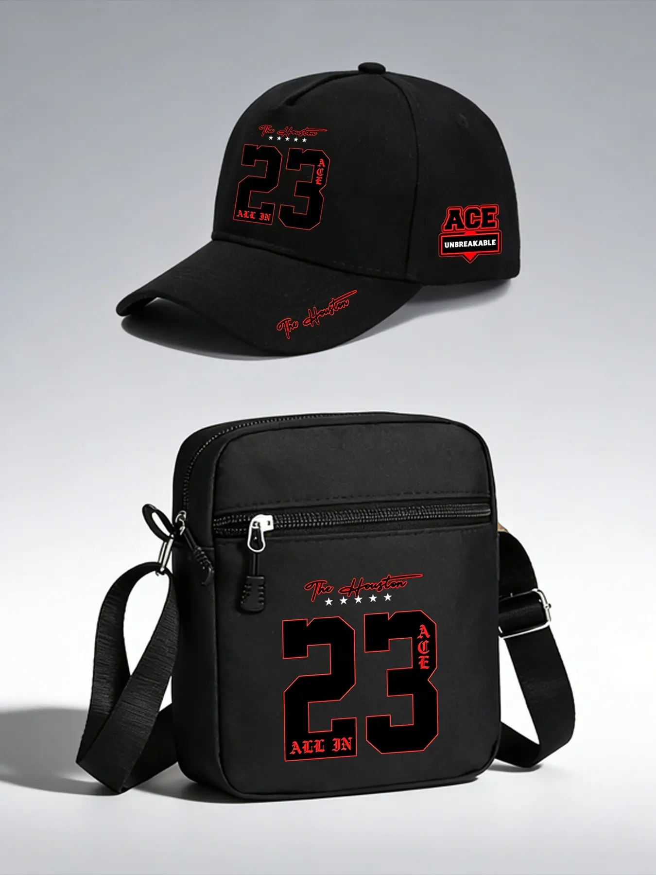 2pcs ‘the Houston 23’ Cartoon Print Baseball Caps and Crossbody Bags, Adjustable Street Fashion Accessories, Ideal for Daily Wear and Gifts