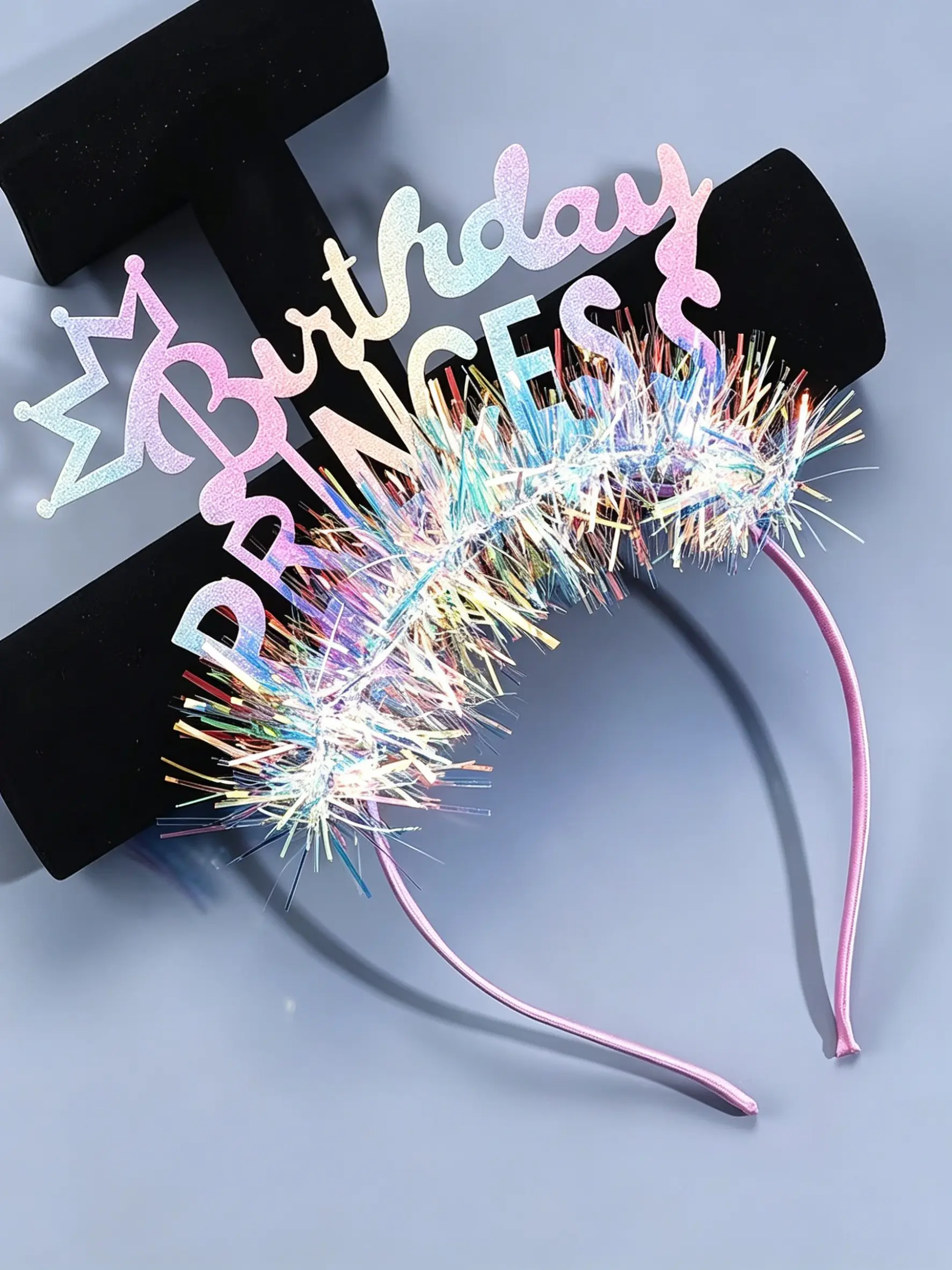 Birthday Princess Hairband, Sweet Multicolor Elastic Band, Non-Slip Birthday Decoration, Sparkly Rainbow Hair Tie, Fairy Birthday Headband