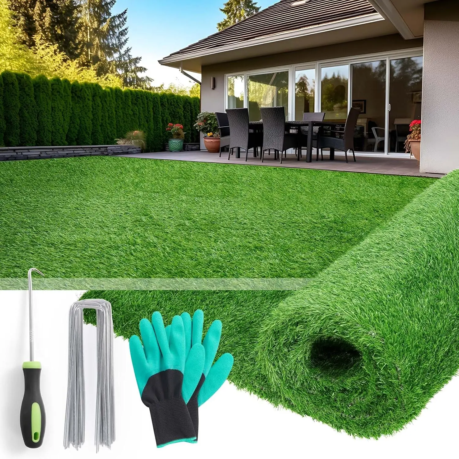 Artificial Turf Grass Outdoor Indoor 3ft x 5ft,  Grass Synthetic Realistic Turf Rug Carpet with Drainage Holes  Garden Lawn Landscape Balcony Patio Decoration,  Friendly Grass Mat