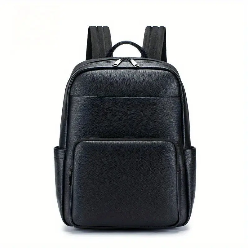 Men's Minimalist Genuine Top Grain Cowhide Leather Backpack - Soft Black Multi-Functional Bag for Work Commute, Business Shoulder Use, Daily Use