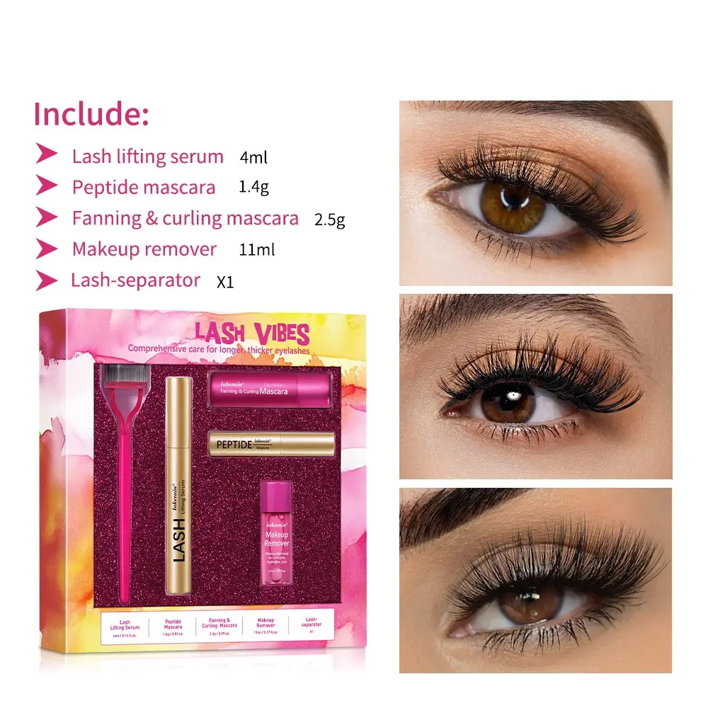 Luxury Eyelash Care Set, Mascara Growth Serum, Peptide Mascara, Volumizing Curling Mascara, Voluminous Mascara, Makeup Remover, Eyelash Comb, 5-Piece Kit