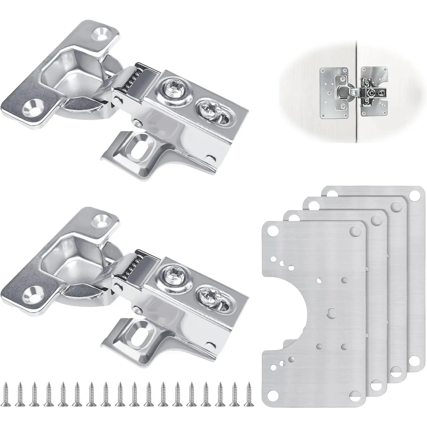 2 count Cabinet Door Hinges, Cabinet Hinge Repair Plate Kit Fix Loose Sagging Cabinet Doors,Hinge Repair Plates for   Cabinets,Door Repair Kit Include(4 Repair Panels+2 Hinges+26 Screws) (1)