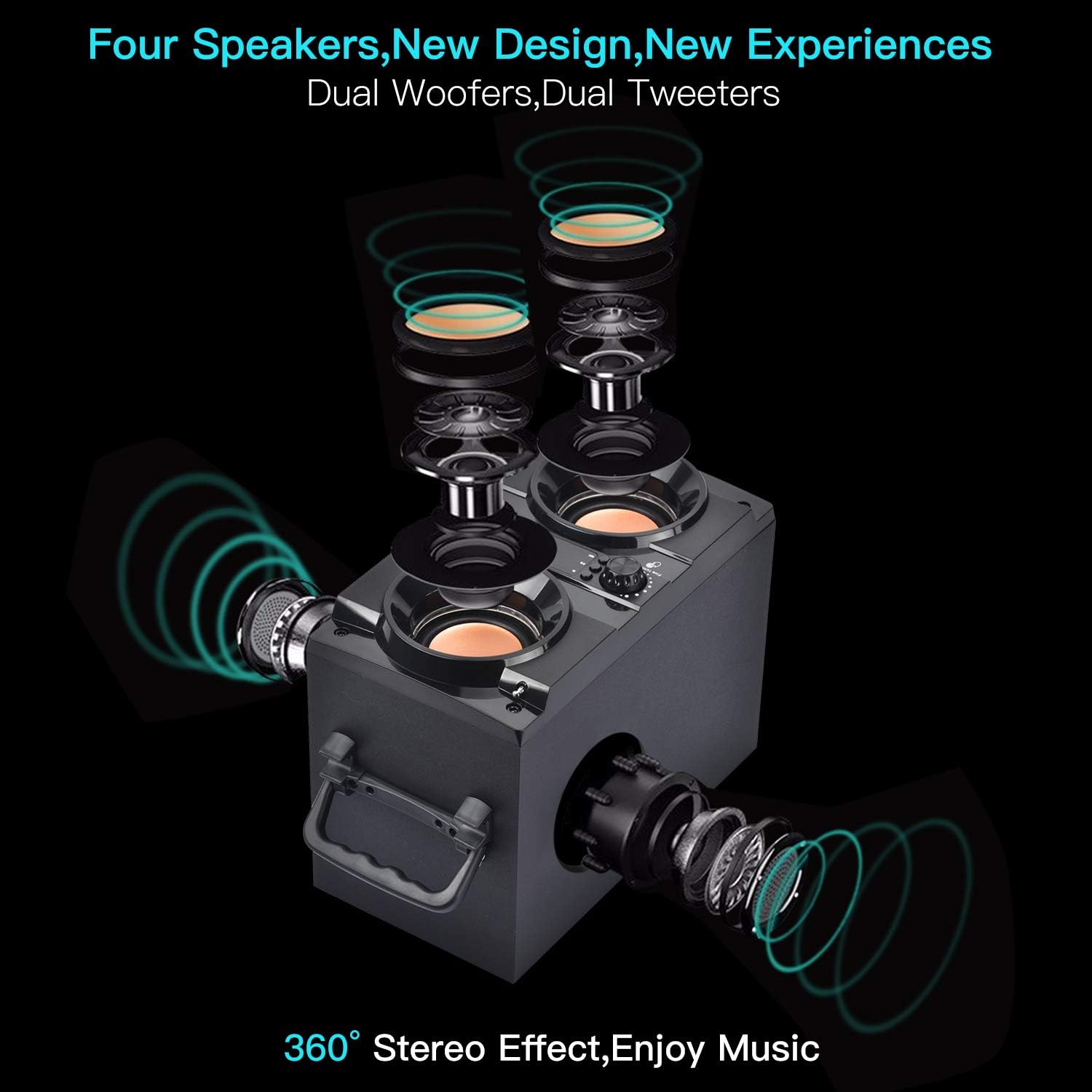 60W (80W ) Portable  Speaker with Double Subwoofer Heavy Bass,  5.0  100ft Outdoor Speaker, Support FM Radio, LED Colorful Lights, Stereo Sound, for , Party, Travel