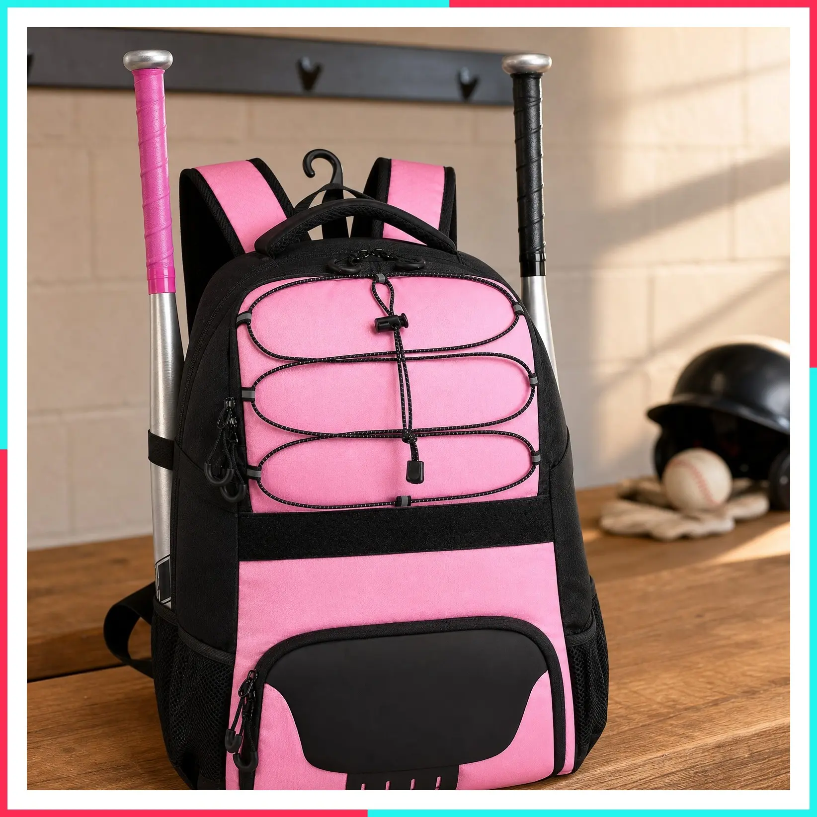Lightweight Softball Baseball Backpack with Shoe Compartment, Fence Hook, Bat & Equipment Storage, Helmet and Mitten Organizer for Girls, Boys, Youth, Adults