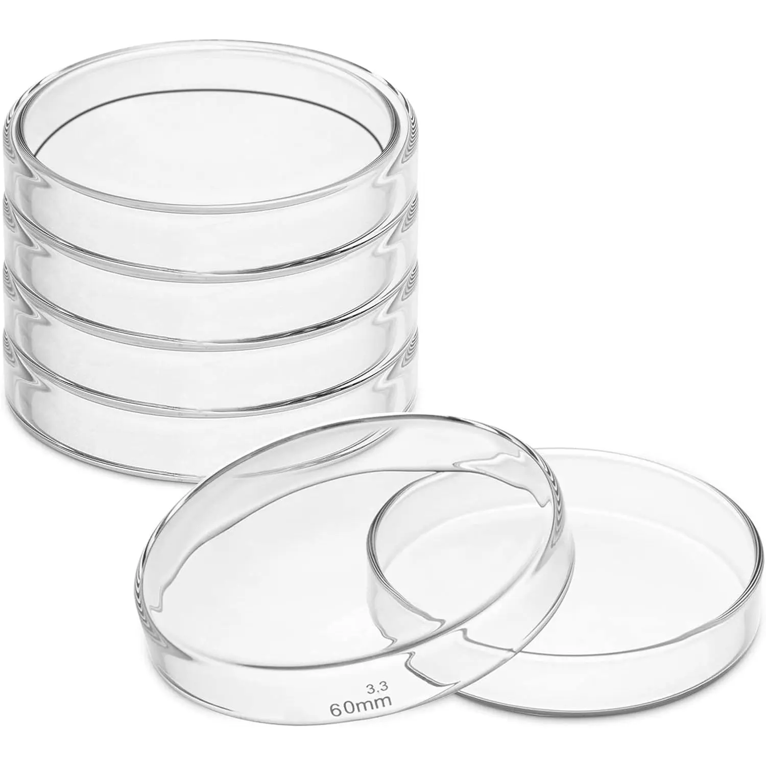 5-Pack 60mm Borosilicate Glass Petri Dishes with Lids - Heat Resistant Clear Dishes for Laboratory Microbiology and Scientific Experiments