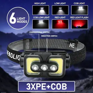 2-Pack Smart Motion Sensor Headlamp | COB LED Flashlight with Red Light for Hard Hat Work, Camping & Running