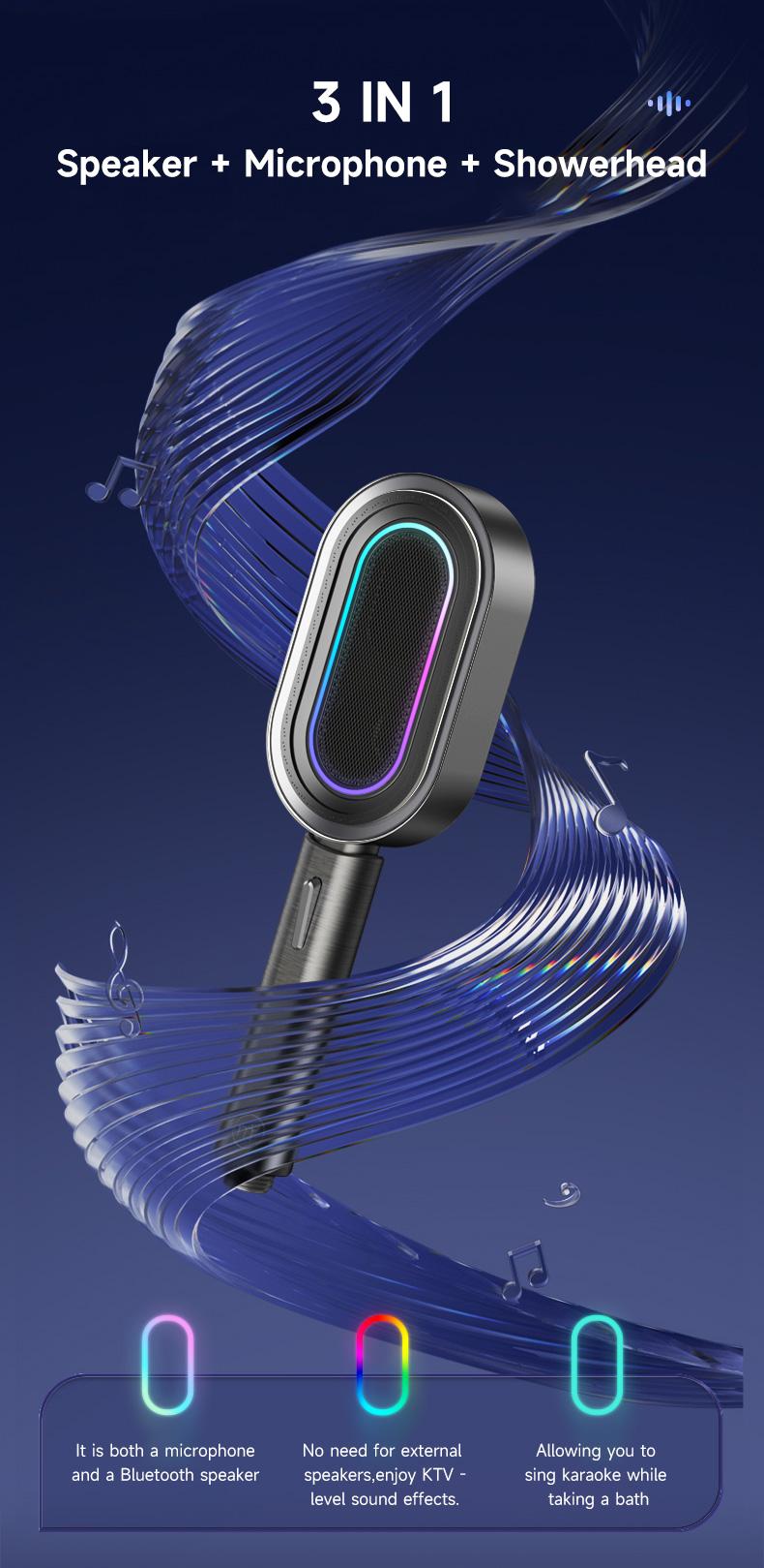 Must-Have for Bathroom Karaoke, Shower Head with Detachable Bluetooth Speaker, IPX7 Waterproof + Call Function, 7-Hour Battery Life + Type-C Fast Charging, Thoughtful Gift, Karaoke Showerhead, Detachable Karaoke Machine