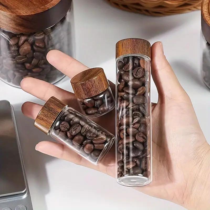 Portable Mini Glass Storage Bottle, 2/4 Counts Wooden Lid Jar, Spice Container, Seasoning Jars Containers for Travel, Picnic, Camping, Kitchen, Organiser
