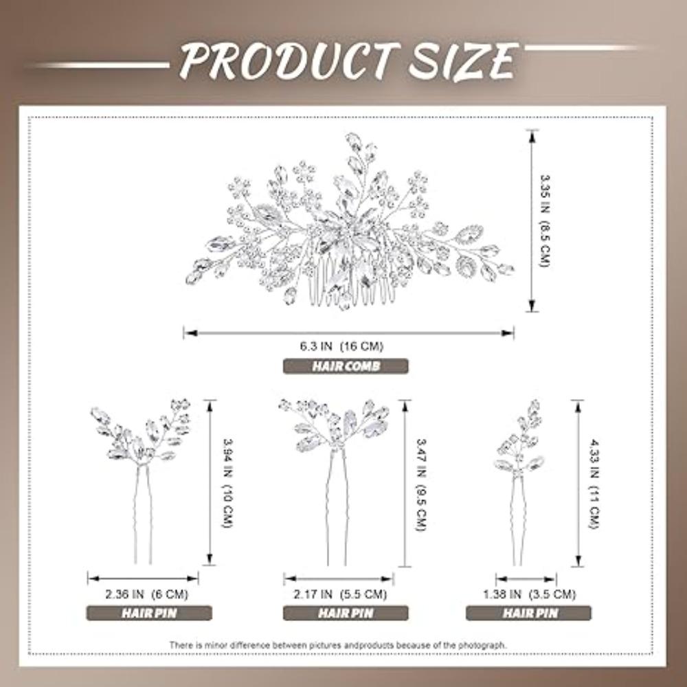 4pcs Set Bridal Wedding Hair Accessory Set, Bridal Headpiece, Hair Accessory, Includes 1 Crystal Hair Comb, 3 Crystal Hair Cards- Handcrafted Bridal Crown Accessories for Weddings, Bridesmaids & Formal Events
