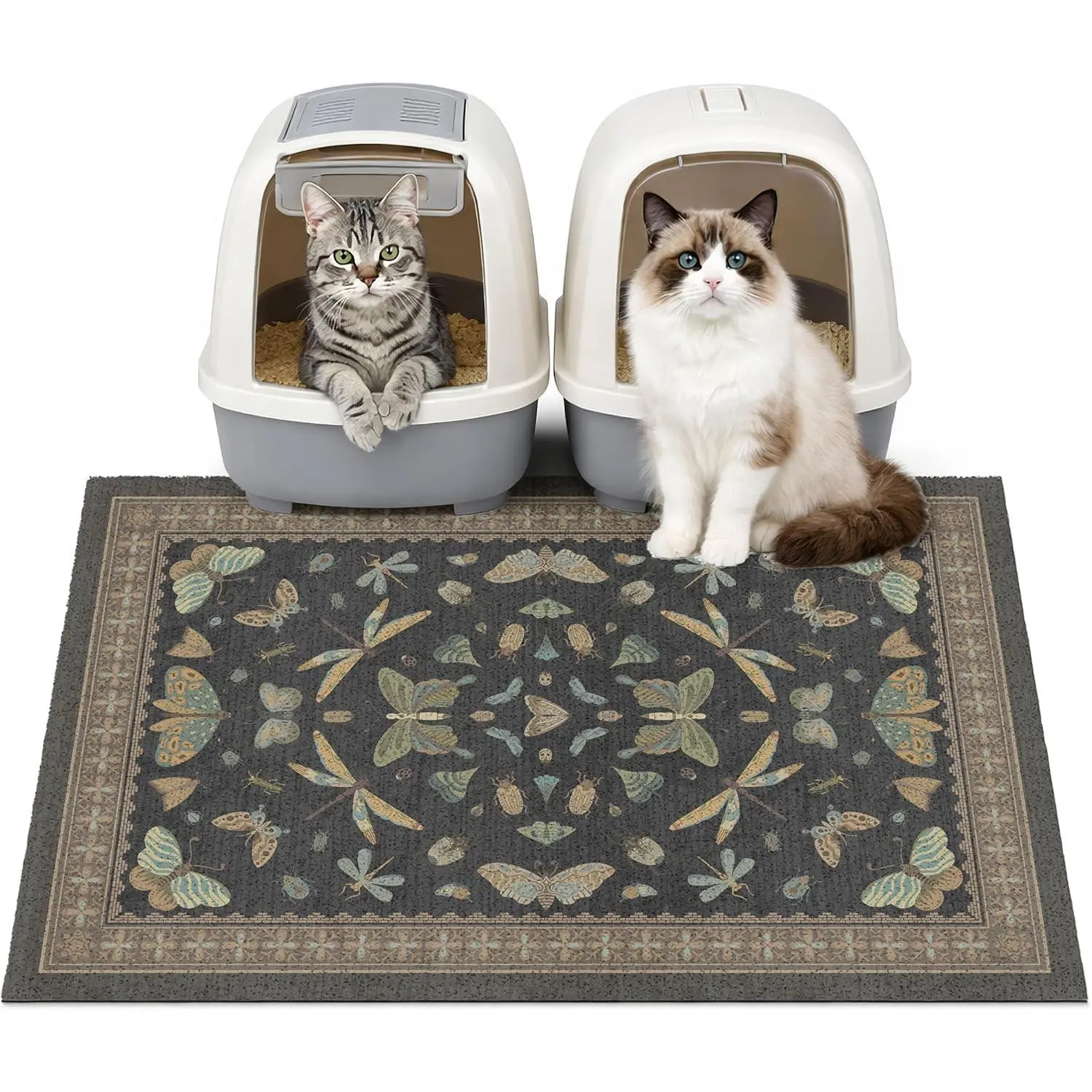 Litter Mat 33" x 22" for Litter Box, Non-Slip Washable Floor Mat with Litter Trapping Design, Scatter Control for Cats and Kittens, Black