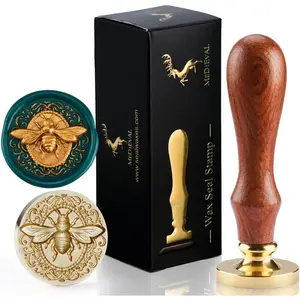 3D Embossed Bee Wax Seal Stamp - Brass Head with Wooden Handle, Making Wax Seals for Wedding Invitation/Envelop/Gift Wrapping