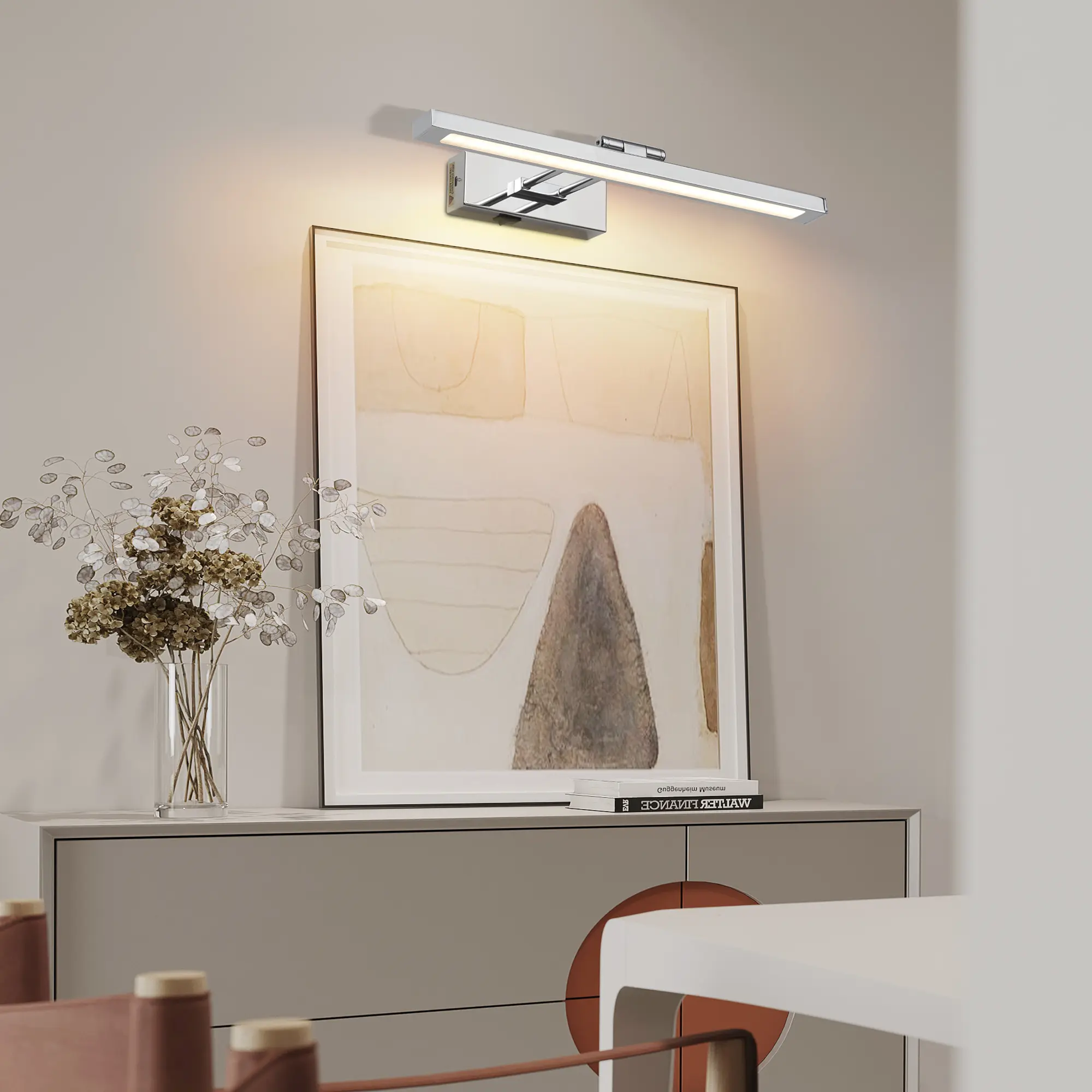 16-Inch ARCH Wireless Picture Light - Battery Operated, Full Metal Rechargeable, Chrome Finish, 1 Picture Light with Remote Control & Charging Cable, Indoor Wall Sconce for Art Paintings Portraits, Home Improvement Lighting Accessory