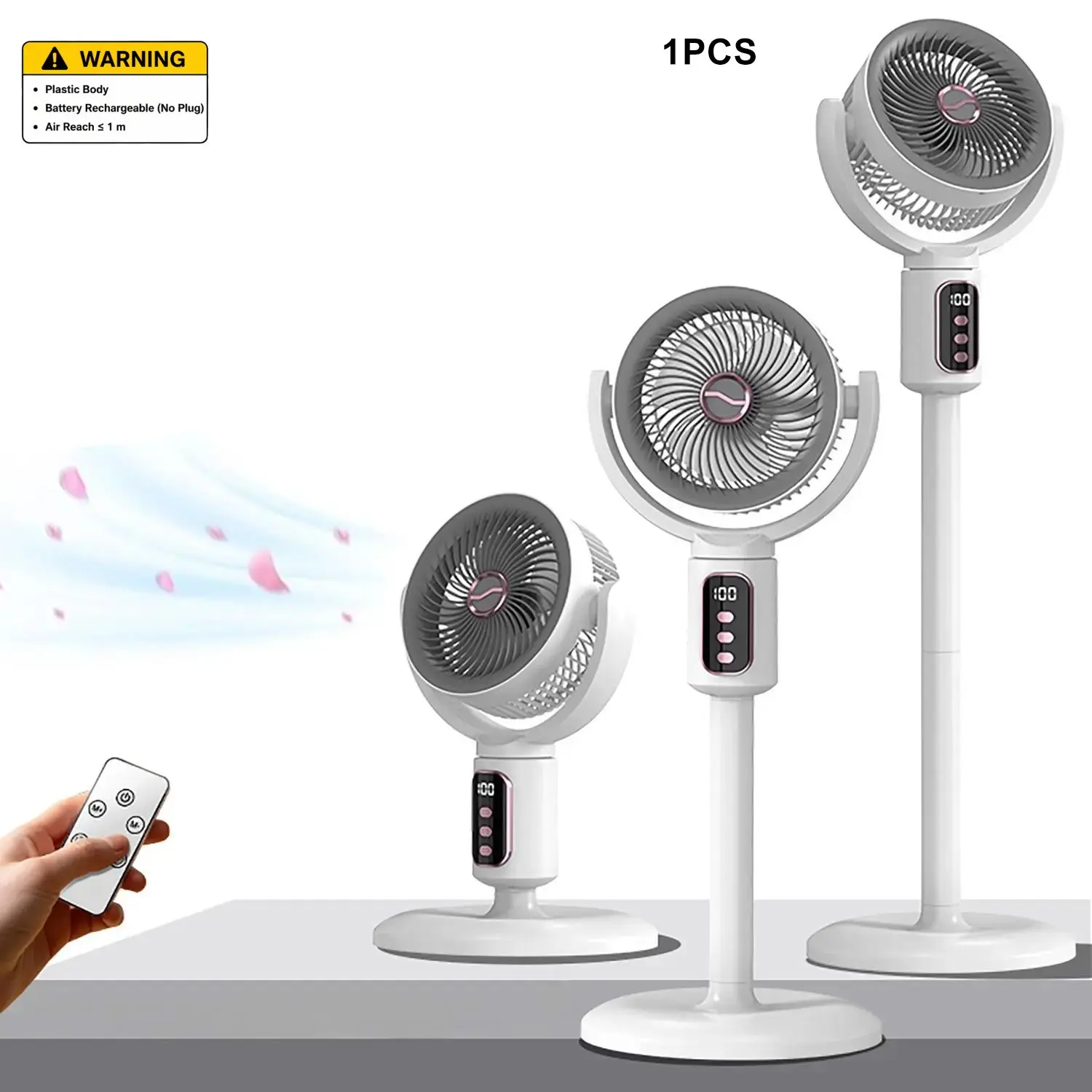 Bedroom Standing Fan, Air Circulator, 90°+180° Swing, 5 Speeds, 3-in-1 Base and Desk, Adjustable Sizes, Remote Control, Pedestal Fan