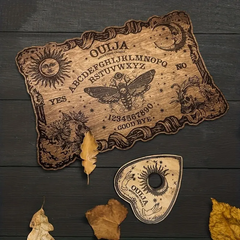 2 Piece Vintage Wooden Ouija Board Set, Gothic Wicca Divination Board, Witchcraft Ritual Decor, Natural Wood Oracle Game Board