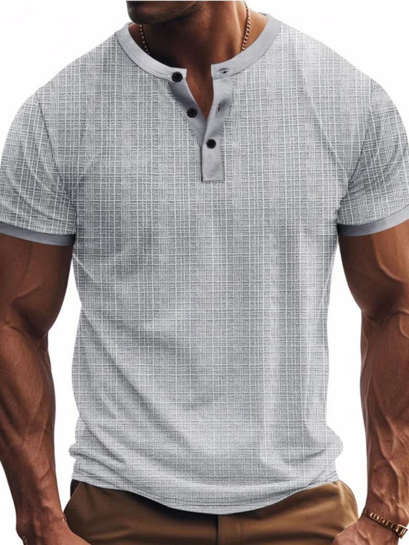 Men's Regular Fit Solid V Neck Short Sleeve Tee, Casual Comfy Breathable T-shirt for Summer, Men's Top for Daily Wear, Tropical