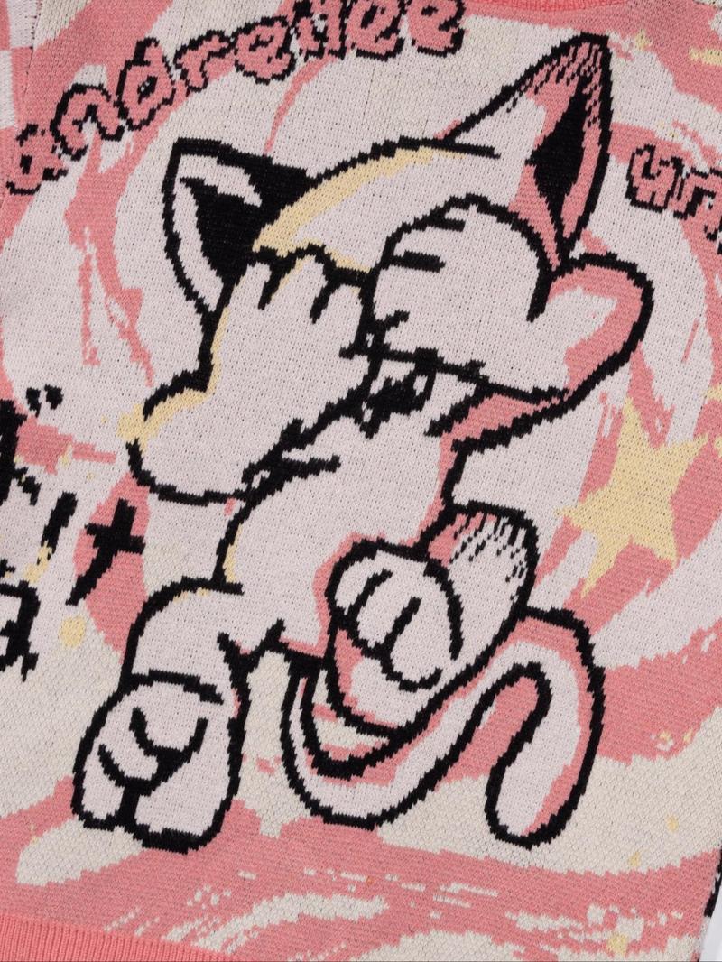 Men's Cartoon Print Round Neck Sweater Knitwear Tops, Loose Casual Long Sleeve Crew Neck Jumper for Spring & Fall, Menswear, Graphic Sweater, Street Casual Jumper