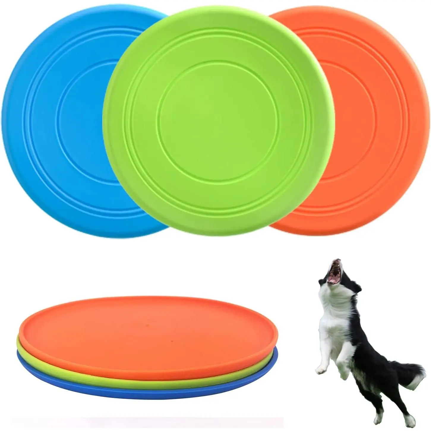 3 Pack Dog Frisbee Toys, 7 Inch Lightweight Soft Rubber Interactive Flying Disc, Floating Water‑safe Dog Toy, Gentle on Teeth for Small & Large Dogs