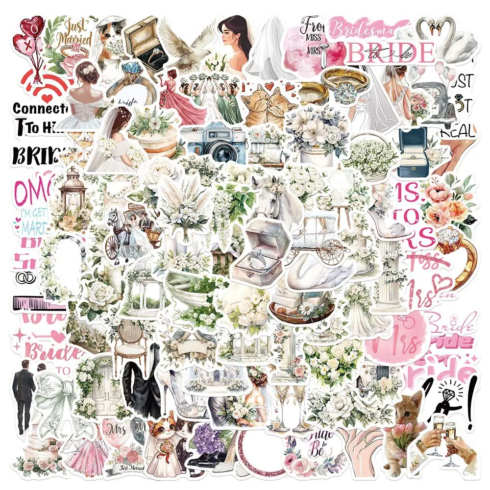 100‑Pcs Wedding Bride‑Themed Stickers, Office Supplies Suitable for Decorating Scrapbooks, Journals, Laptops, Water Bottles, Cars and More, Creative Birthday Gifts