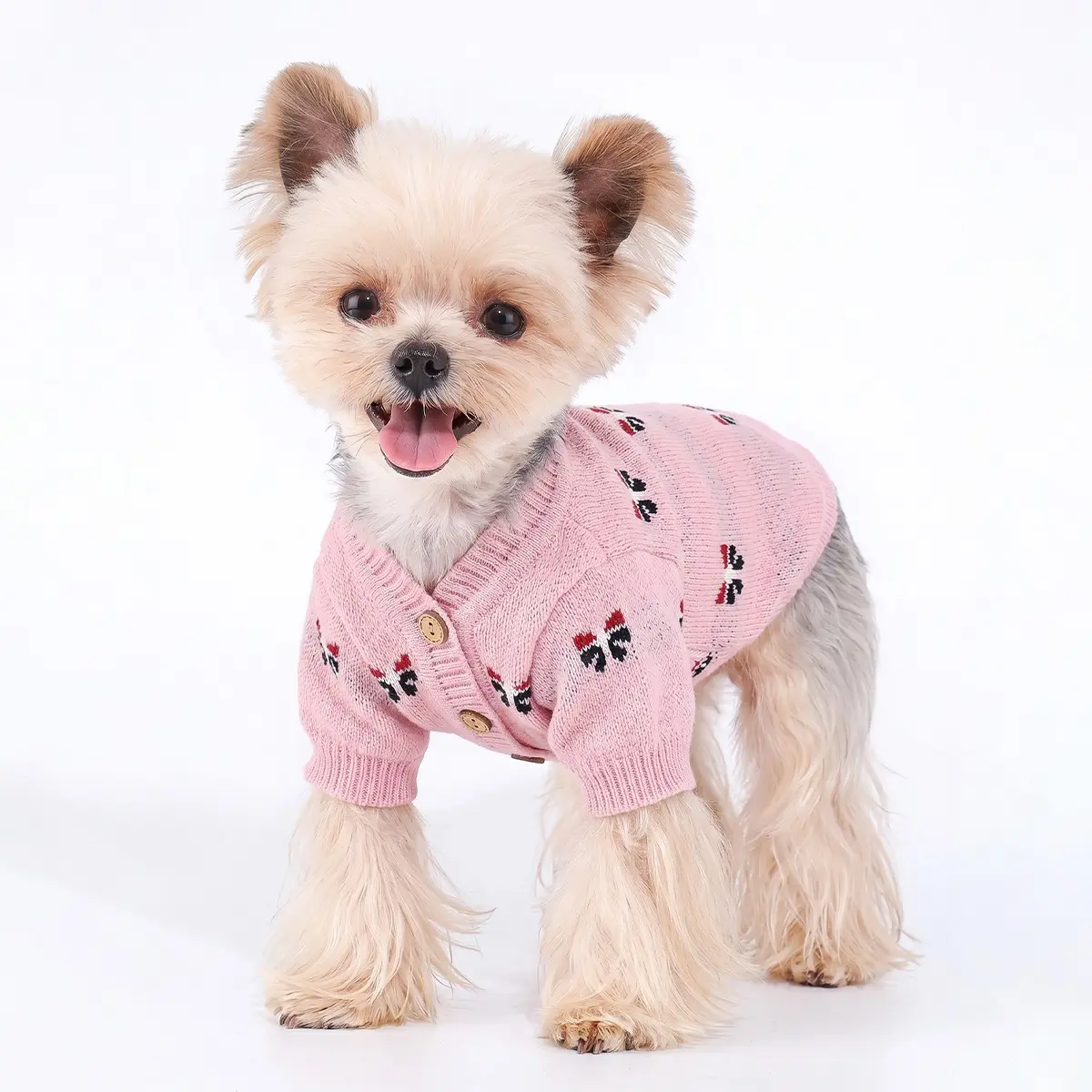Cute Bow Pet Sweater, Soft Warm Fall Coat for Dogs, Ideal for Teddy and Pomeranian, Stylish Open Front Design