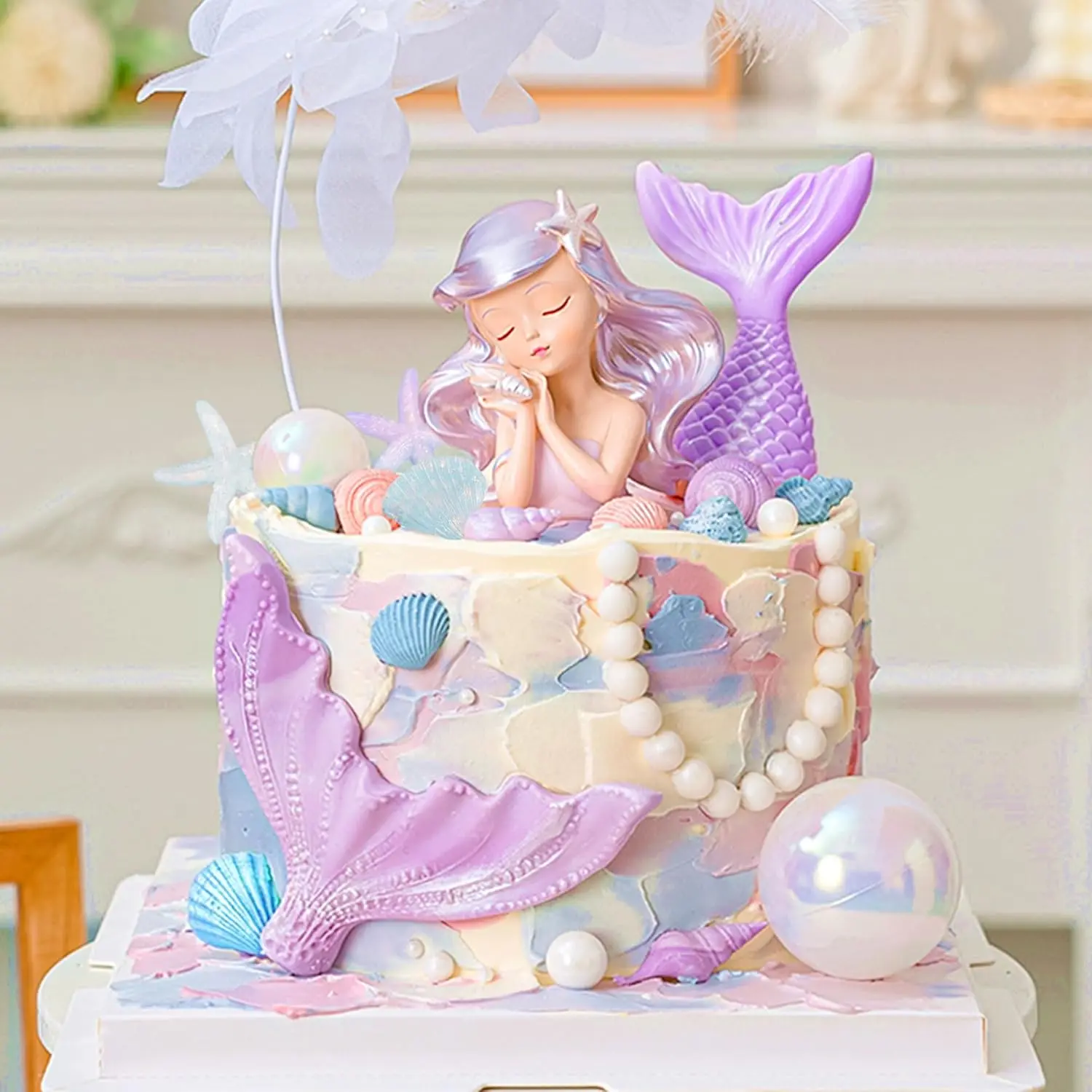 Purple Little Mermaid Cake Topper Under the Sea Cake Decoration Seashell Cake Topper Mermaid Tail Party Supplies Sea Star Cake Decor sweets
