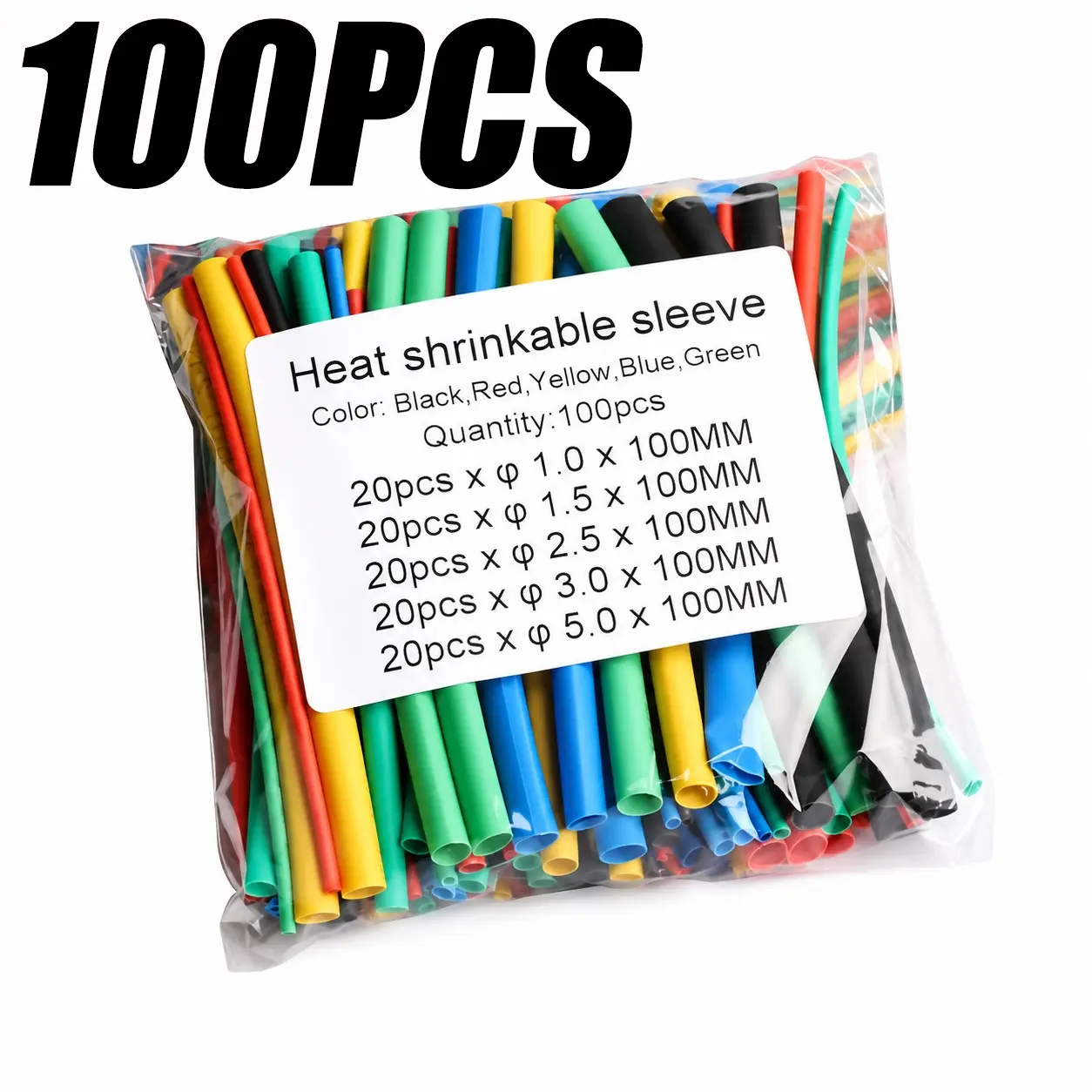 100pcs Colored Heat Shrinkable Tubing, Ideal for Wires & Cables, Inner Diameter 0.1mm-0.5mm, Colorful Sizes, Workshop Wire Covering Kit