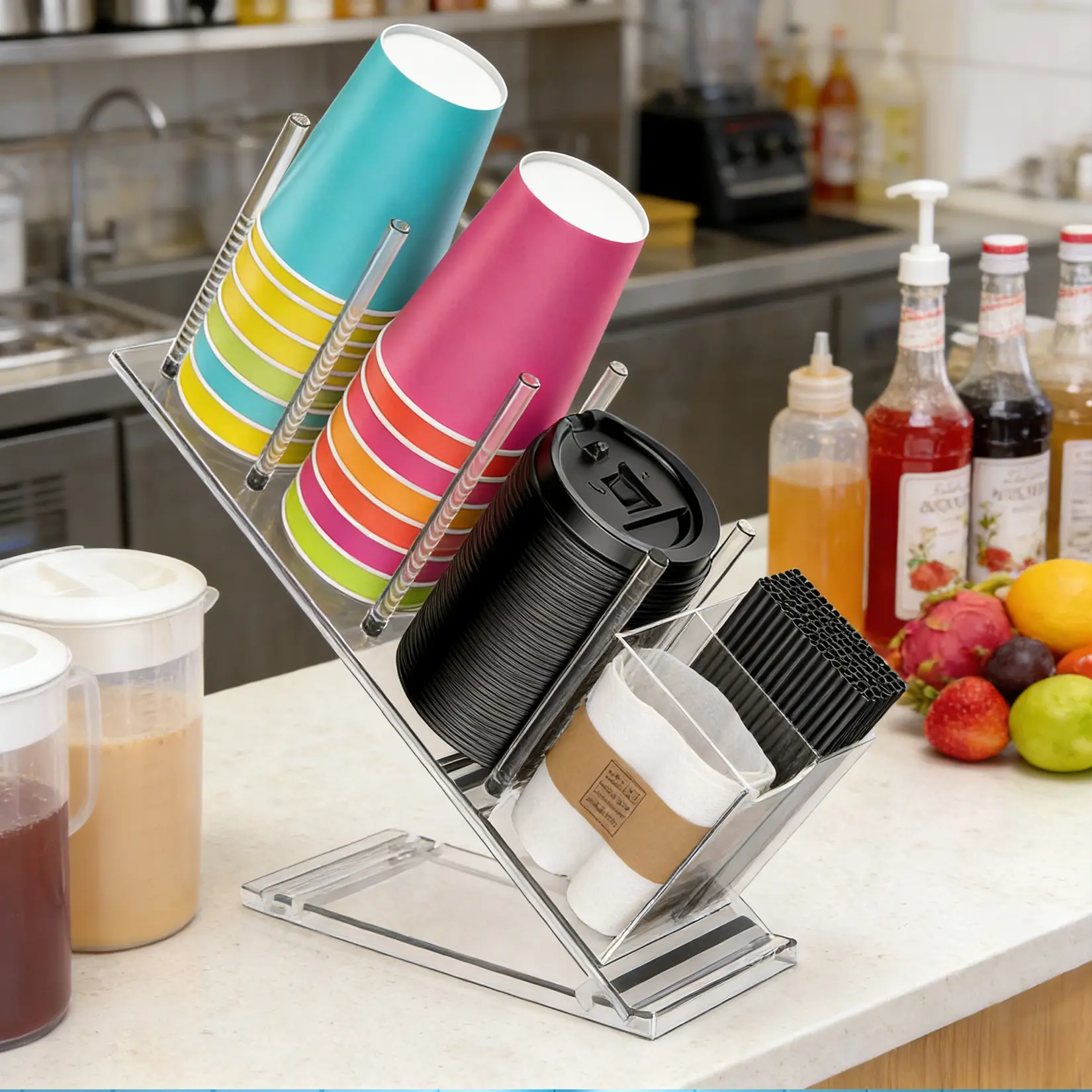 Modern Acrylic Coffee Capsule Holder for Kitchen Countertop, 15.7 x 4.7 Inch Transparent Pod Storage Rack, Space-Saving Clear Capsule Organizer and Dispenser for Kitchen Storage