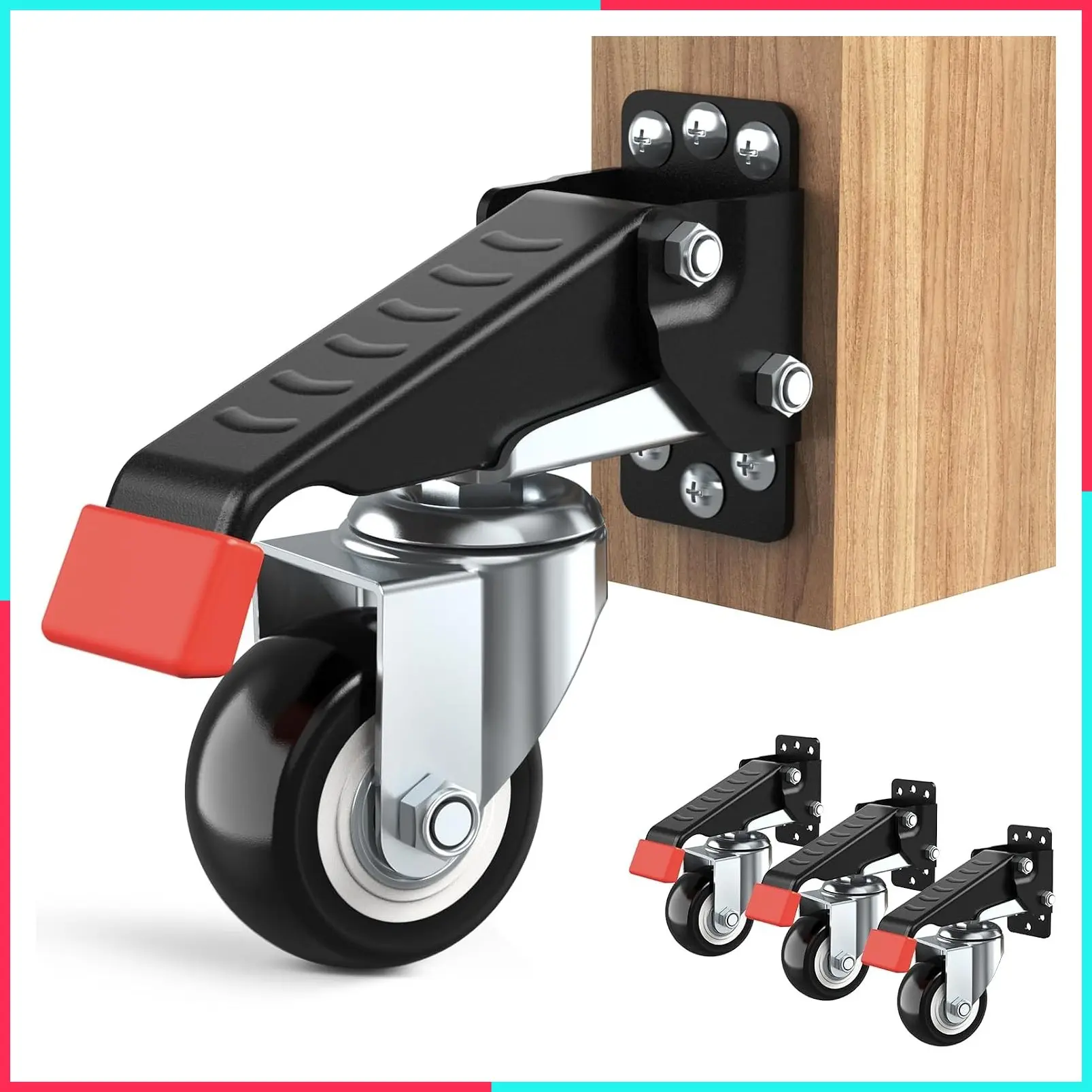 660 Lb Heavy Duty Retractable Workbench Casters Kit, 4 Pack - Side Mounted Bench Caster Wheels for Workbenches, Machinery & Tables