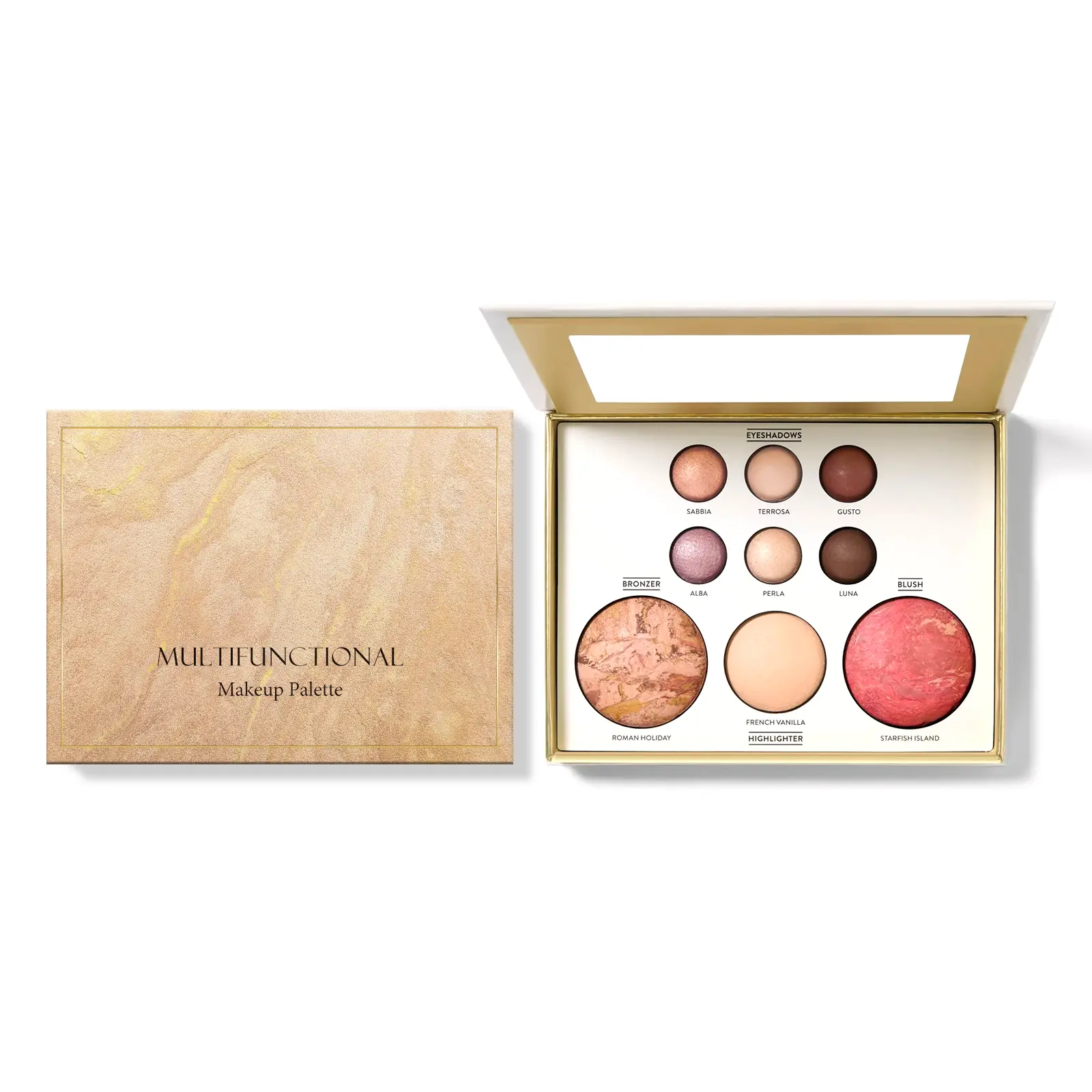 Multi-Functional Lightweight Powder Face Makeup Palette - Gilded Eyeshadow, Contouring, Brightening Blush, Smooth Highlighter, Eye-Lifting Effect, Oil, Daily, Multi-Use