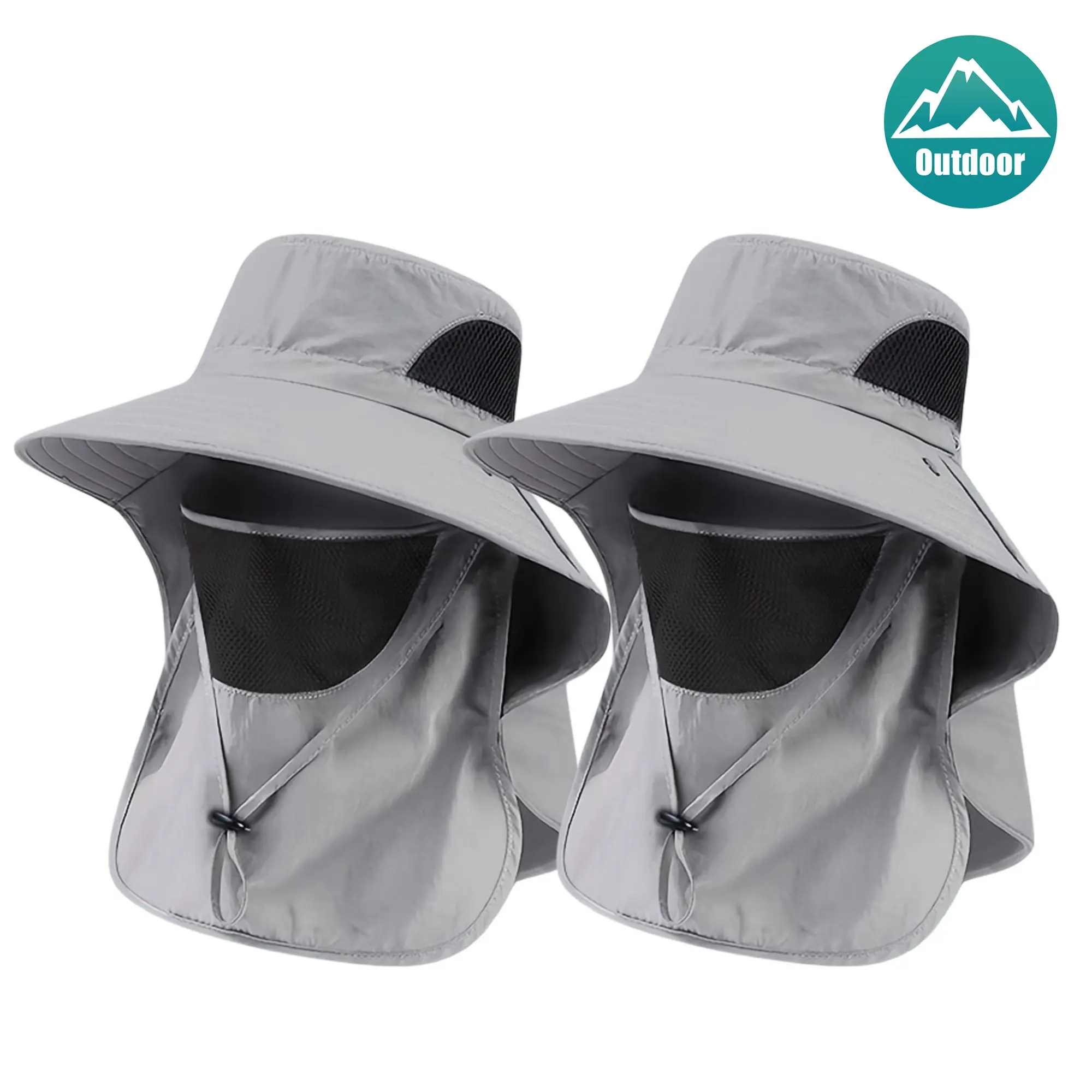 Unisex 2pcs Bucket Hat Set, Adjustable Neck Quick-Dry Sun Visor Cap, Breathable Mesh, Detachable Face Shield, Suitable for Fishing Hiking, Ideal for New Year Ramadan Valentine's Day Gifts outdoor