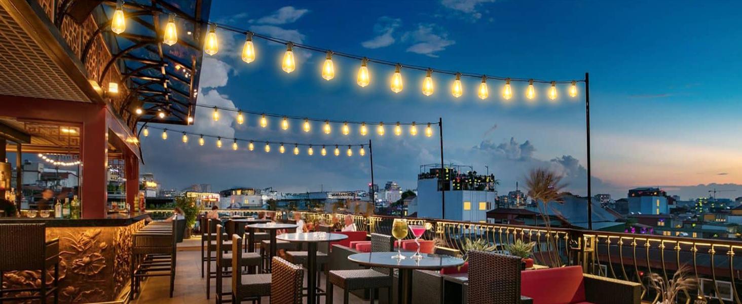 100FT Solar String Lights Outdoor Waterproof with Remote, 36+2 Shatterproof ST38 LED Bulbs, Dimmable Patio Lights Solar Powered, 3 Lighting Modes Solar Lights for Backyard, Garden, Deck