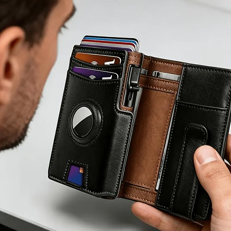 Airtag Wallet for Men,with Money Clip 10 Cards Metal Case Smart Slim Pop Up Credit Card Holder Flip with Magnetic Closure RFID Blocking wallet with Gift Box