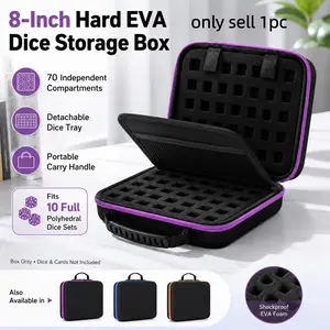 8 inch Hard Eva Dice Storage Box with 70 Independent Compartments  Detachable Dice Sponge and Tray, Portable Handle Design,Miniature Storage Carrying Figure Bag Thick Shockproof Material Protection, Ideal for Dnd Mtg Card Games,Box Only