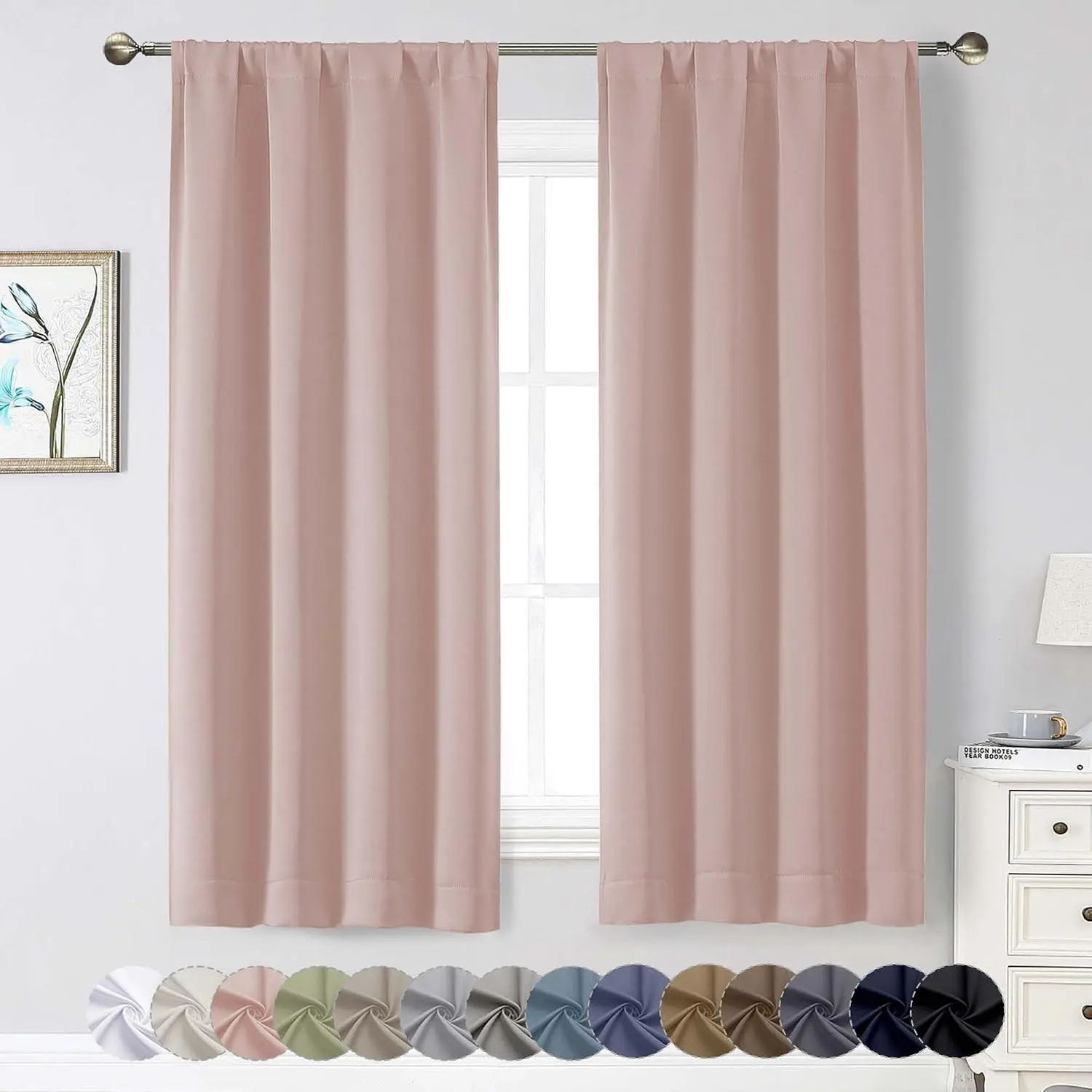 Blush Blackout Curtains for Bedroom Living Room 63 Inch Length 2 Panels Set, Soft Room Darkening Thermal Window Treatments, Rod Dining Room Curtains, Blush, 40"Wx63"L
