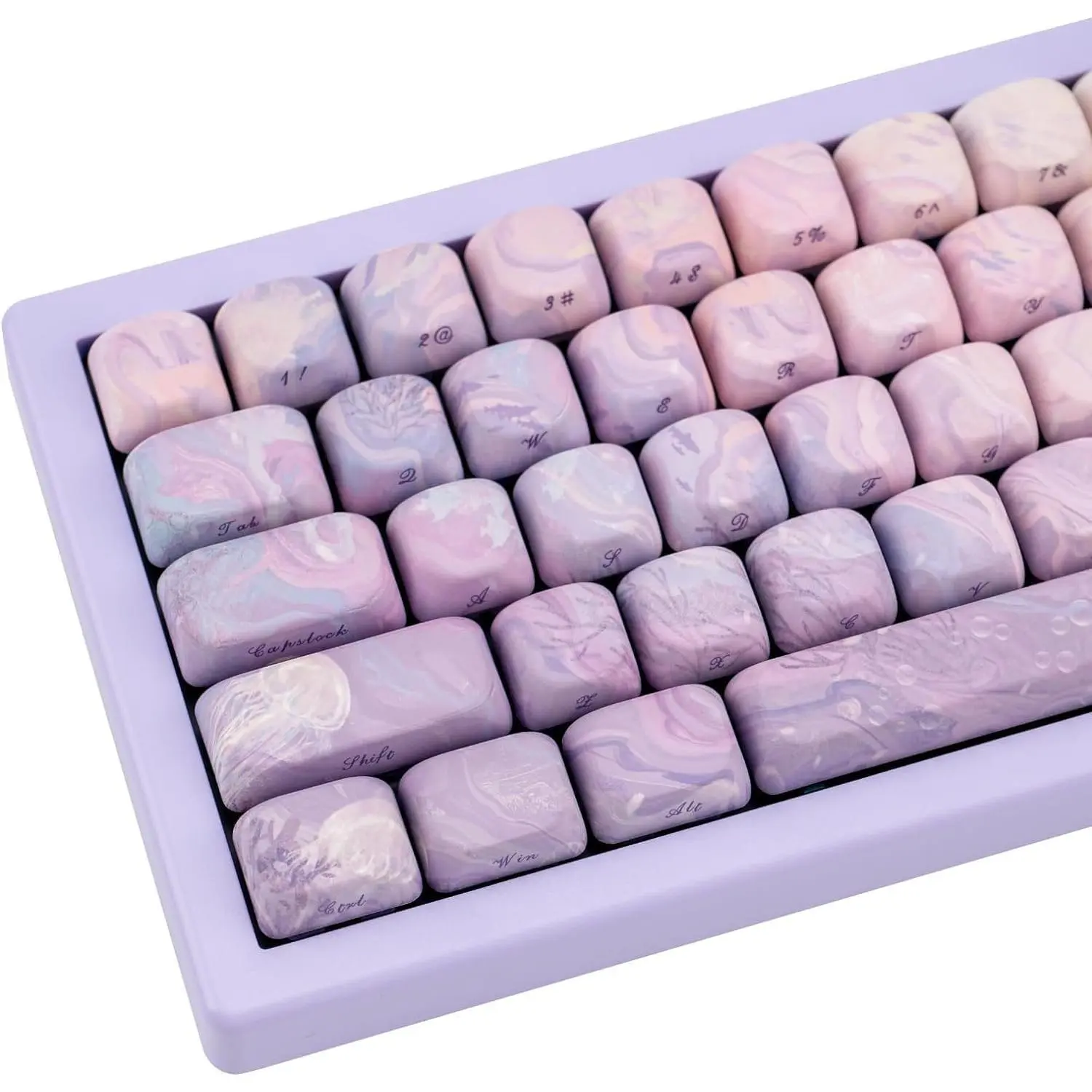 136   MOA Profile Keycap Set, Dye Sub Thick PBT Keycap Round, Custom Side Print Key Cap Wave Texture, Aesthetic Key Cap for ANSI Layout Mechanical Gaming Keyboard