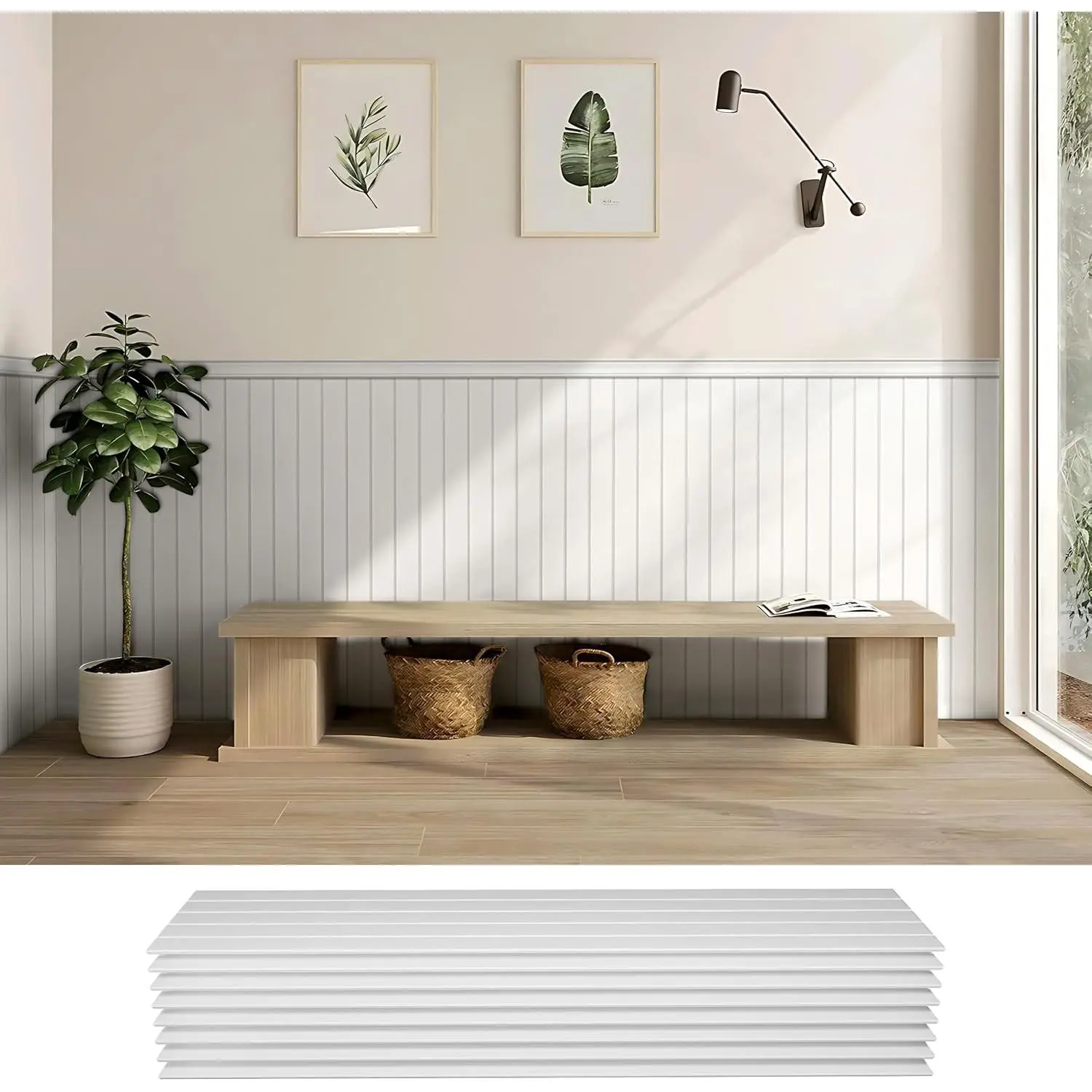 Wainscoting Wall Panel Kit 8PCS 38.7” x 9.65” Decorative Wall Panels Paintable Waterproof Panels for Living Room Dining Room & Hallway Easy DIY Covers 20.7 Sq.Ft(White)