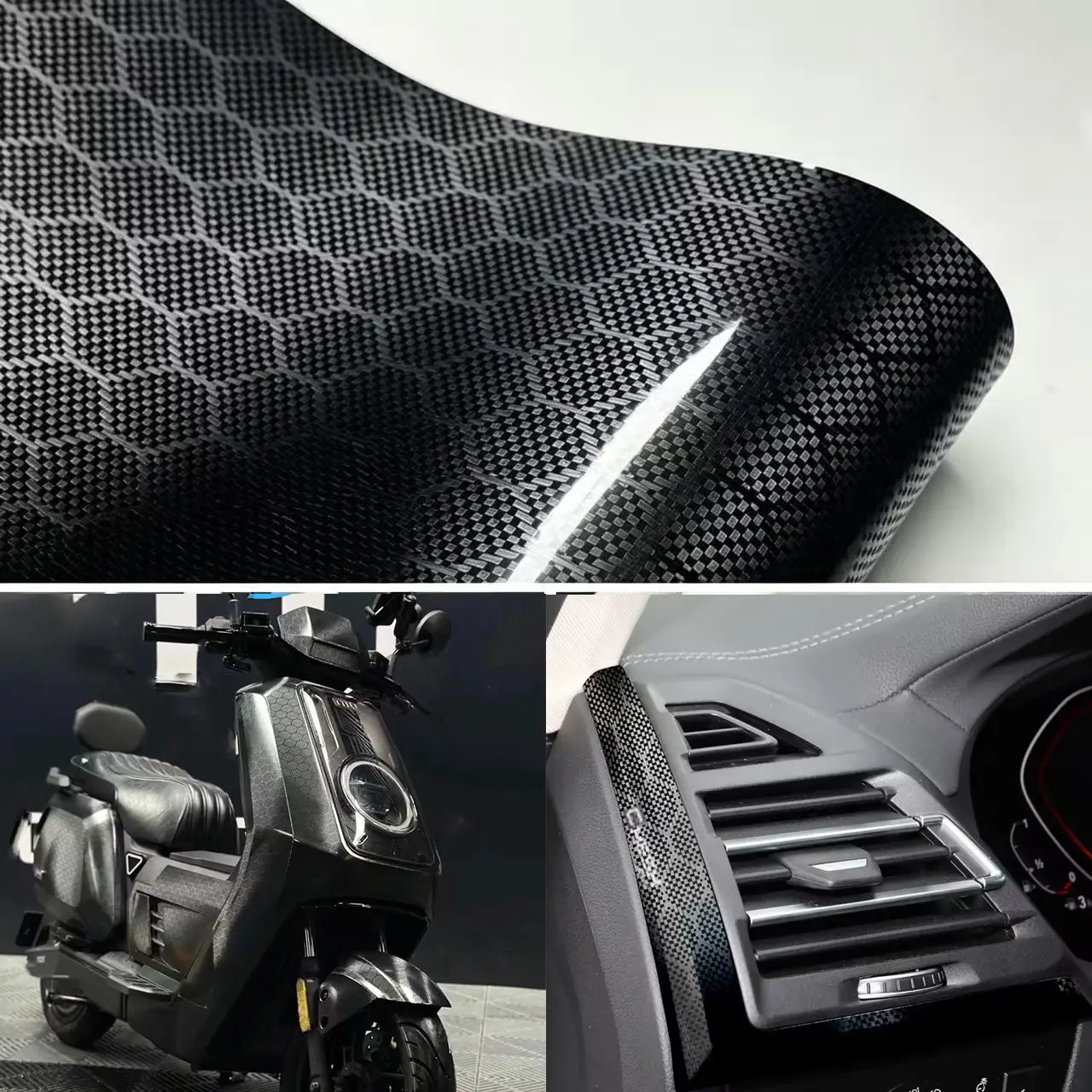 PET Liner Black Hex Carbon Honeycomb Carbon Metallic Vinyl Wrap Film With Air Release Self Adhesive DIY Car Motorcycle Bicycle Car Wraps