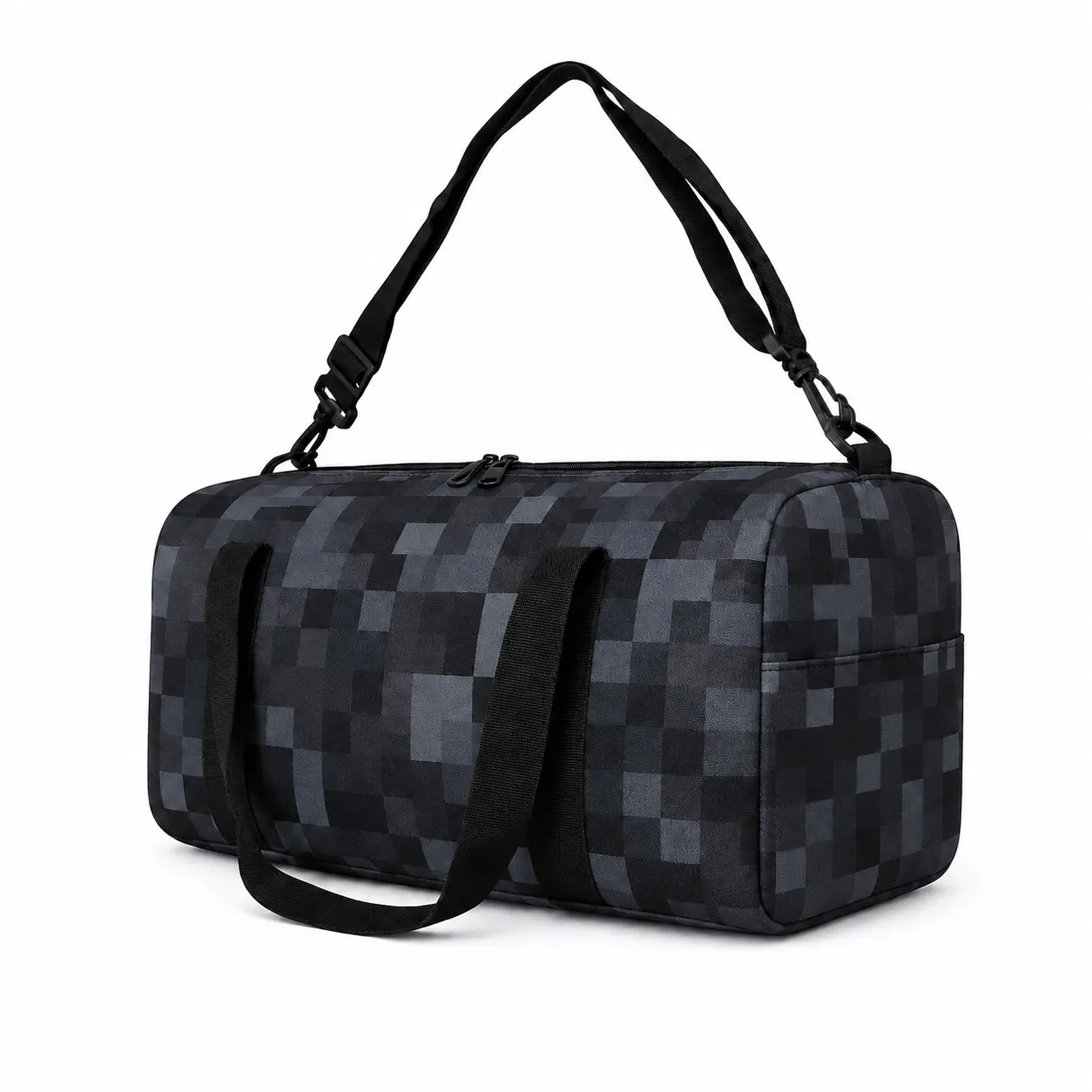 Travel Duffle Bag, Black Checker Pattern Weekender Overnight Bag with Adjustable Shoulder Strap, Lightweight Large Capacity Gym Carry On Tote Bag for Men Women