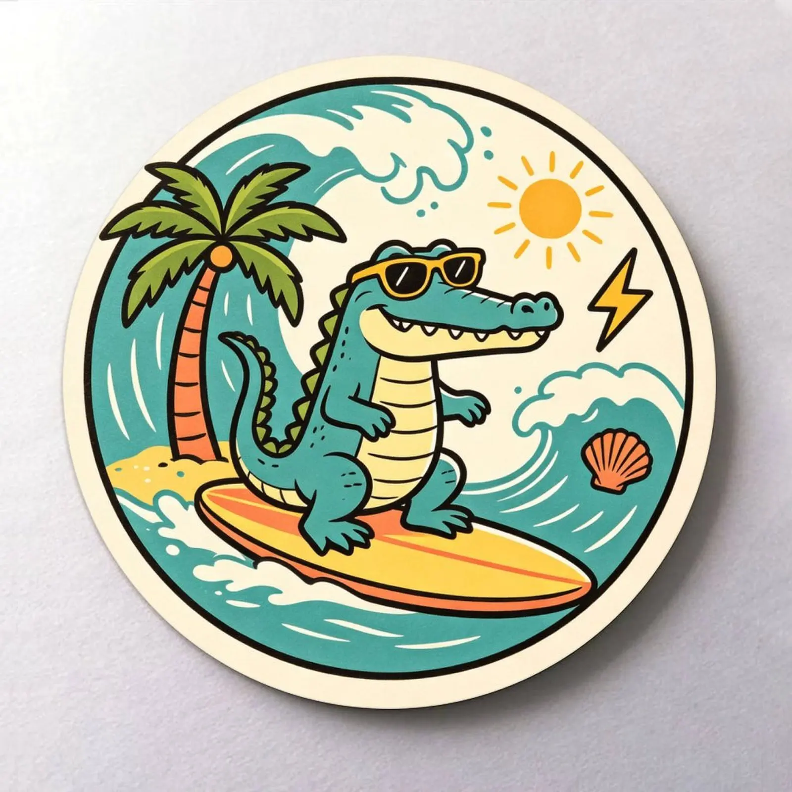 2026 Retro Surfing Crocodile Round Coaster Cute Summer Beach  Tree Drink Coaster Heat Resistant Table Protector Funny Cartoon Alligator Cup Mat Home Decor Gift