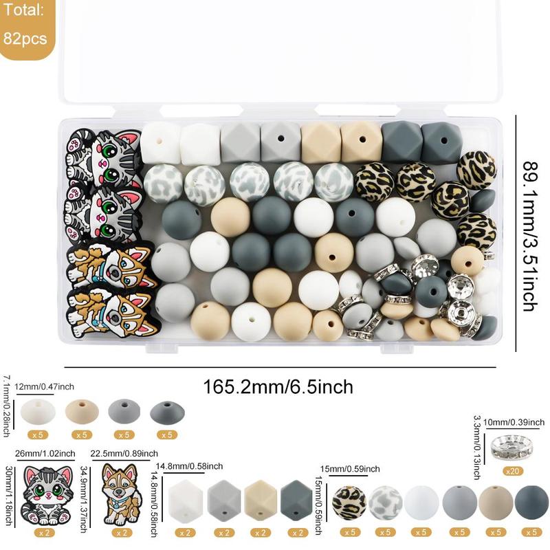 Silicone Beads Kit, 82pcs/box Beads Making Kit, Bead Assortment, DIY Jewelry Making Supplies for Bracelet Necklace Earrings Pendant Making, DIY Crafts, Handmade Gifts, Beads Set, DIY Mix Beads, DIY Beading Accessories