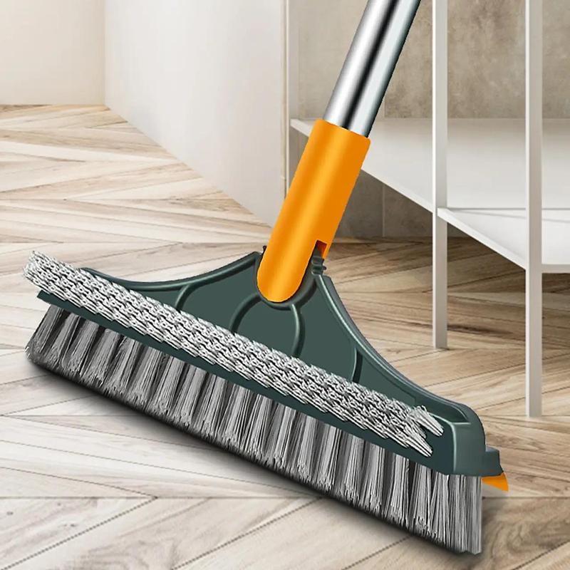 Long Handle Floor Scrub Brush, 1 Count 2 in 1 Floor Cleaning Brush & Scraper, 180 Degree Rotatable V Shaped Brush Head Cleaning Tool, Household Cleaning Supplies for Bathroom Kitchen Home