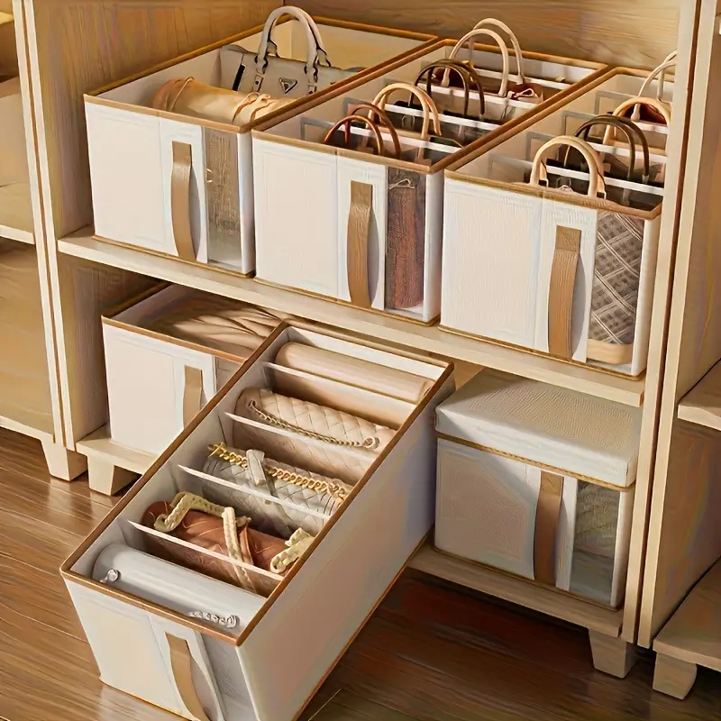 Nesting Storage Bag, Foldable Elegant White Oxford Fabric Tote Bag Organizer with Clear Window - Multi-Compartment Storage for Handbags, Shoes, and Accessories - Space-Saving Closet and Wardrobe Organizer, Luxury Item Storage Box, Durable Compartment