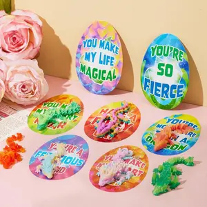 Valentine's Day New Year 2026 Gift 28PCS 3D Printed Dragon, 3D Printed Flexible Articulated Dragon Fidget Toys , Valentine Party Favors with Valentine's Day Cards for Classroom Exchange Prizes Christmas