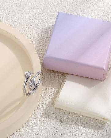 Sanfenly Silver Hug Ring for Women Men Adjustable Hugging Hands Open Love Promise Friendship Wedding Ring