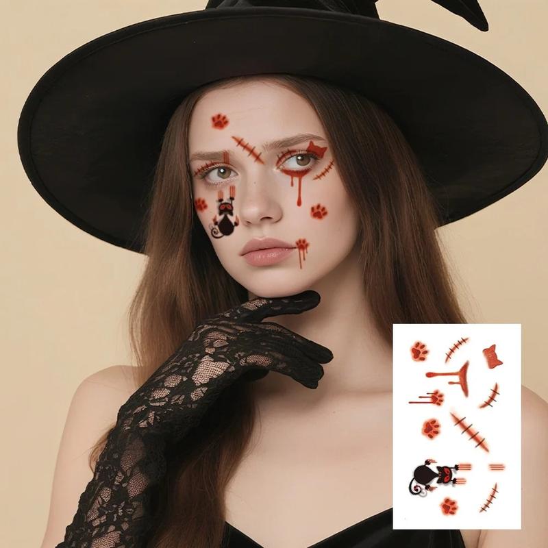 12 Sheets Halloween Party Waterproof Temporary Tattoos Stickers For Women 3D Reality Vampire Blood Scar Design Tattoo Stickers