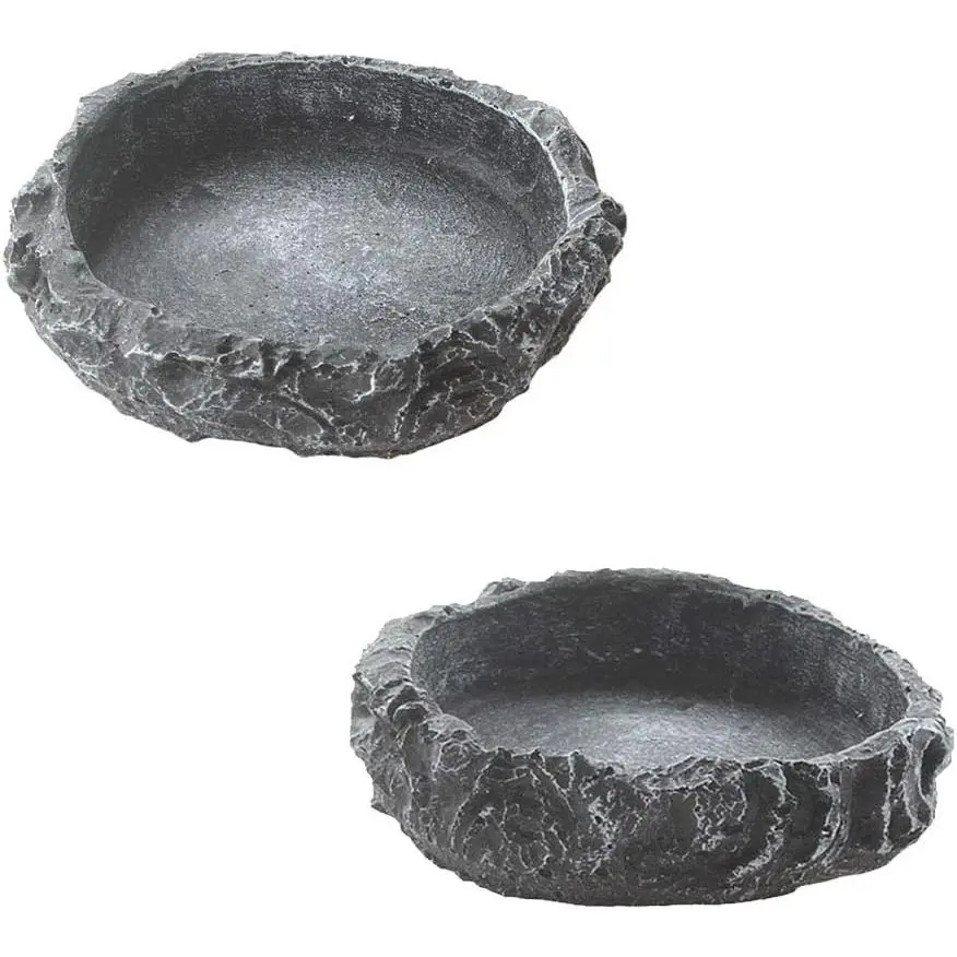 2 Pack Reptile Water Dish  Bowl Rock Worm Feeder for Leopard Gecko Lizard Spider Scorpion Chameleon (De 3.1in x H 0.8in)