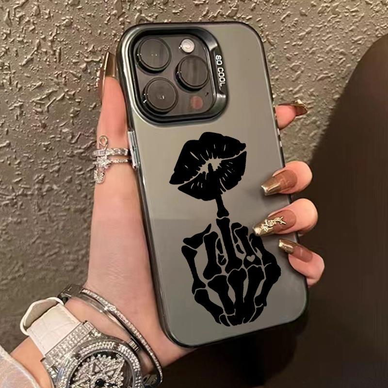 Compatible with iPhone 17 Pro Max 16 Plus 15 14 13 12 11 Air E Skull Hand Lip Tattoo Durable shockproof Anti-Scratch PC Protective Case