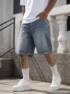 Men's Vintage Washed Denim Shorts, Summer Cool Casual Style, with Pockets, Perfect for Daily Wear, Loose-Fitting Street Jeans