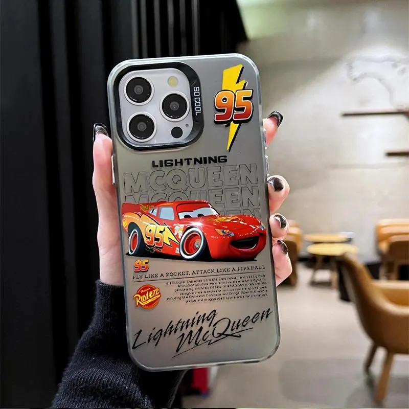 Lightning McQueen and Sally Plating Phone Case for iPhone 17 16 15 14 13 12 11 Pro Max Plus 17 Air 16E X XR XS Max Back Cover Animal Colorful
