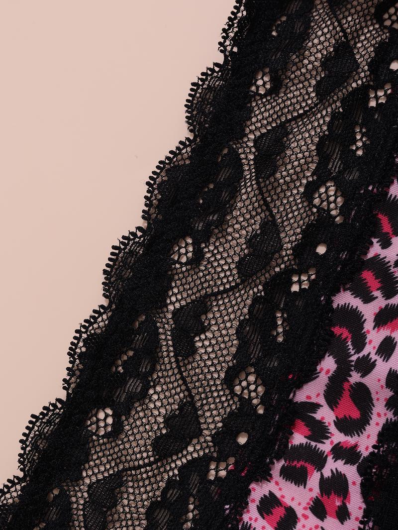 Women's Leopard Print Lace Patchwork Thong Panties, 4 Pack Comfortable Underwear Set, Stylish and Breathable Lingerie for Daily Wear, Fashion Comfy Underwear